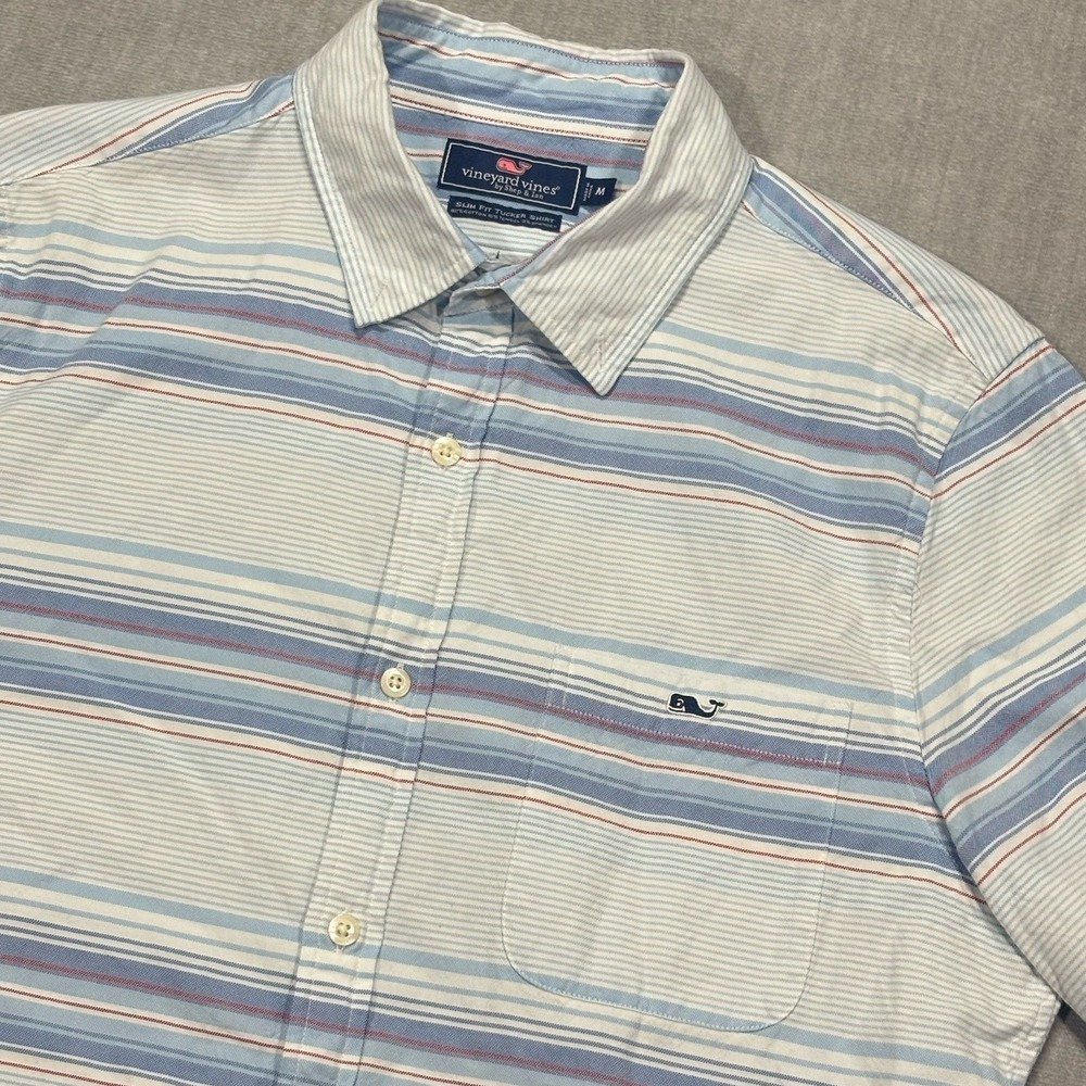 Vineyard Vines Slim Fit Tucker Shirt Mens Medium Tencel Blend Blue White Striped
